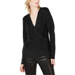 Bar III Wool Blend Wrap Black Sweater XS